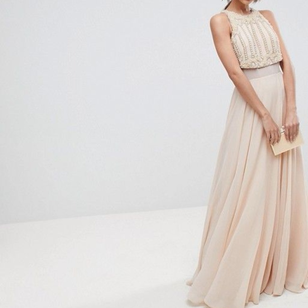 ASOS Crop Top Maxi Dress With Pearl Embellishment